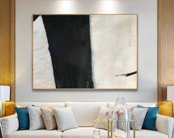 zwart-wit schilderij, abstracte canvas kunst, originele abstracte olieverfschilderij, getextureerde kunst aan de muur, moderne abstracte schilderij op doek H56