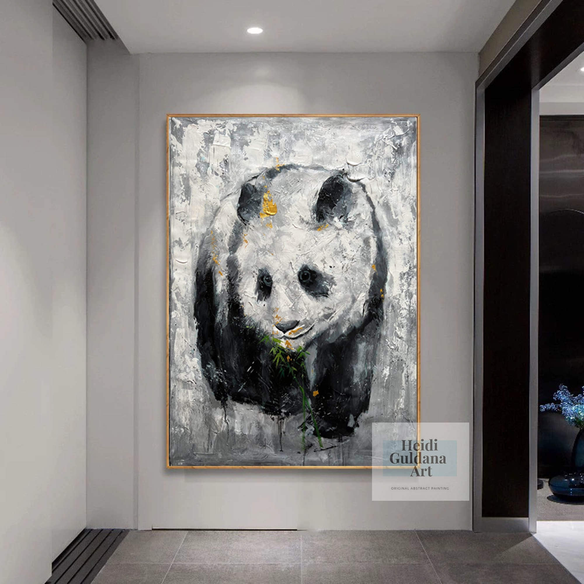 大きなキャンバス ウォールアート パンダの絵 大きな白黒ウォール