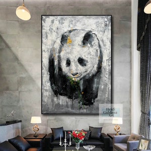 Grande toile Art mural Panda Peinture Grand noir et blanc Art mural Original Peinture à lhuile Grand Art abstrait sur toile Art contemporain H712 image 7