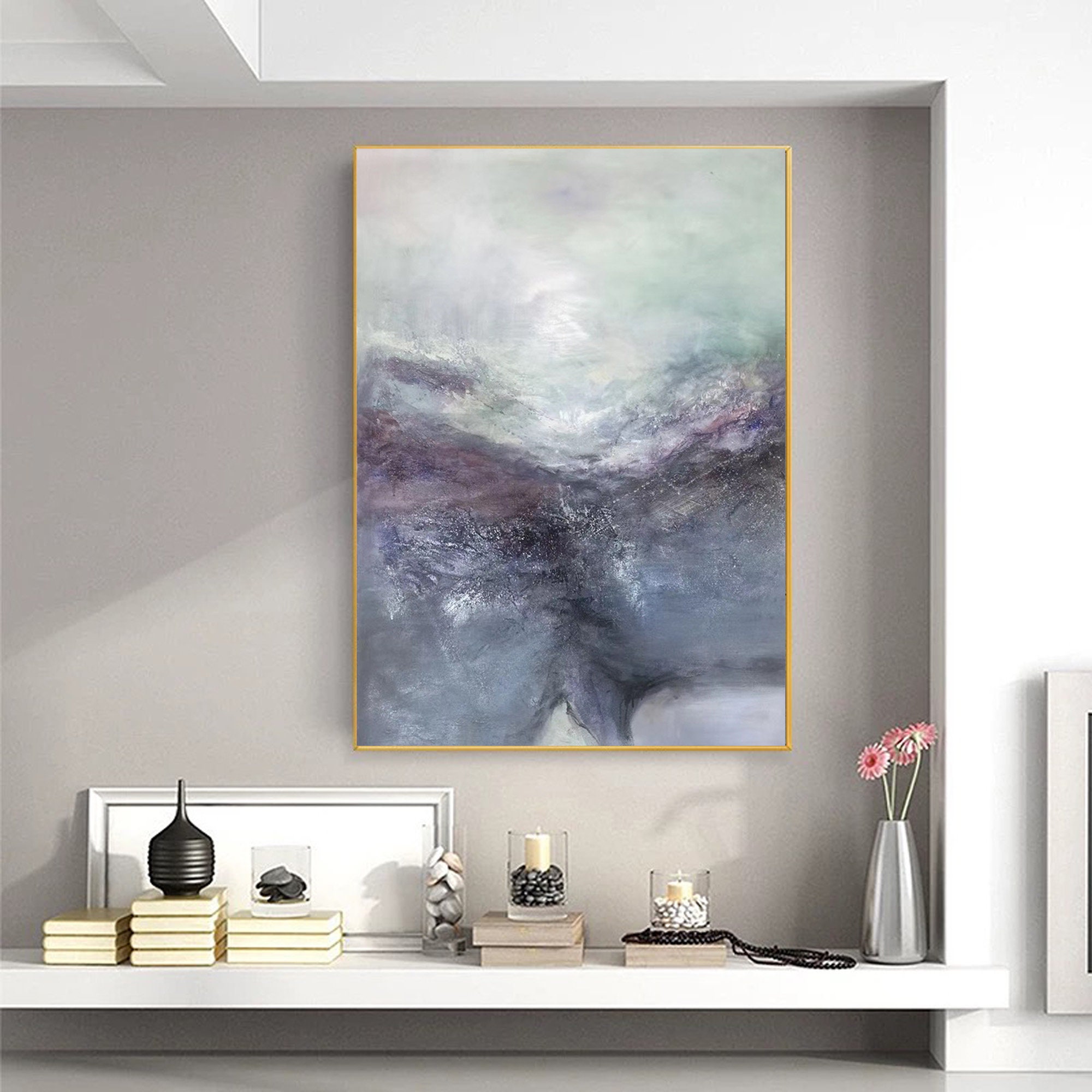 Extra Large Wall Art Deep Blue Abstract Painting Canvas Etsy