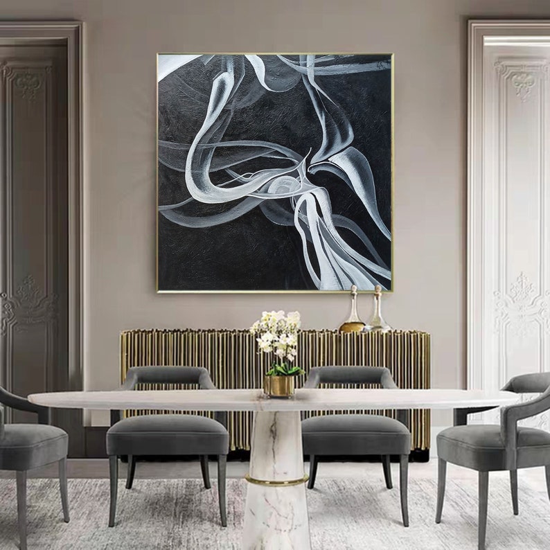 Large Abstract Wall Art Black Painting on Canvas Modern Etsy