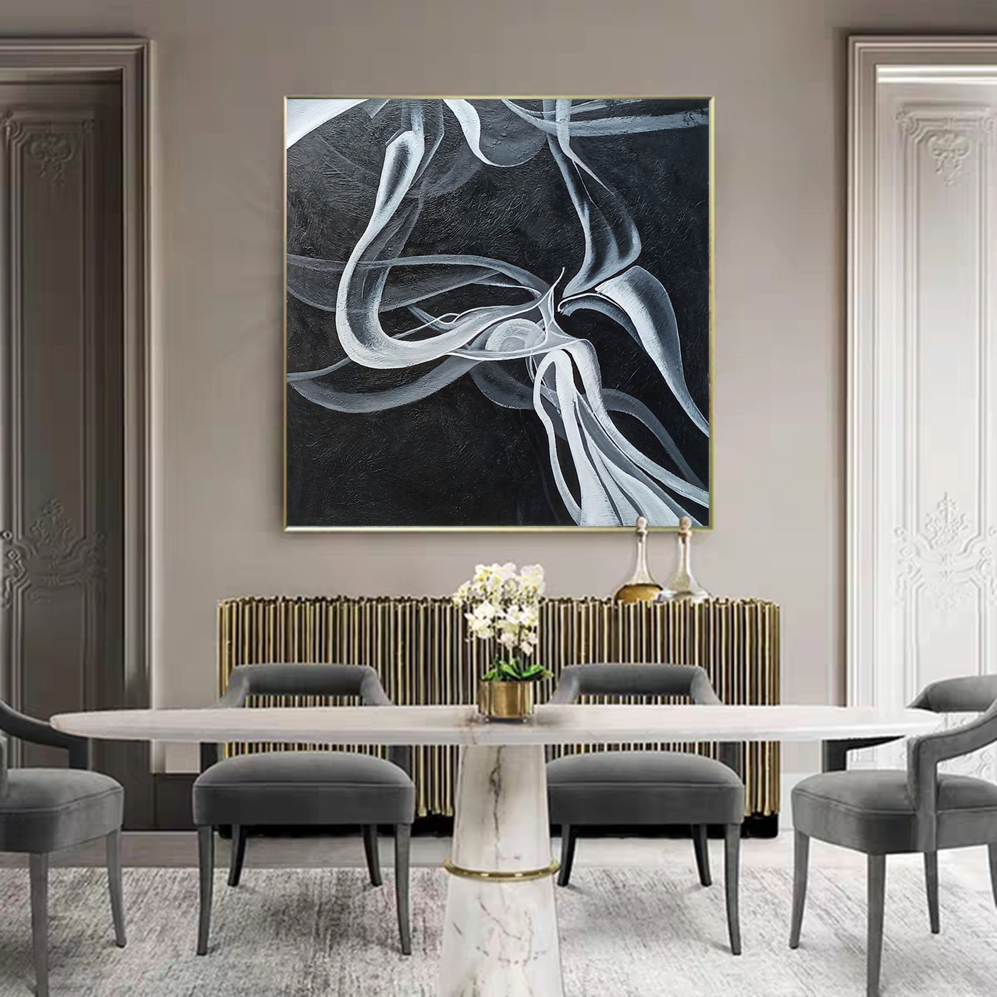 Large abstract wall art black painting on canvas modern Etsy