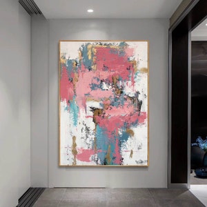 orginal pink abstract painting XLarge Canvas Art Blush Pink Abstract Acrylic Painting Textured Art Custom Art living room wall art H311