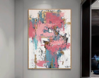 orginal pink abstract painting XLarge Canvas Art Blush Pink Abstract Acrylic Painting Textured Art Custom Art living room wall art H311