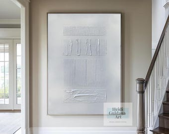 White Textured Canvas Art for Living Room White 3D Textured Painting Neutral Original 3D Abstract Art Minimalist Wall Art Painting H831