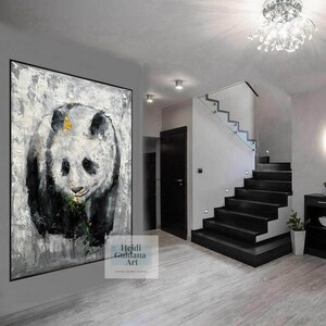 Grande toile Art mural Panda Peinture Grand noir et blanc Art mural Original Peinture à lhuile Grand Art abstrait sur toile Art contemporain H712 image 5