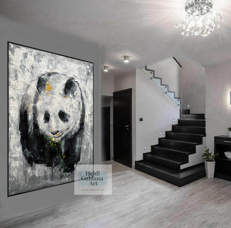 Grande toile Art mural Panda Peinture Grand noir et blanc Art mural Original Peinture à lhuile Grand Art abstrait sur toile Art contemporain H712 image 5