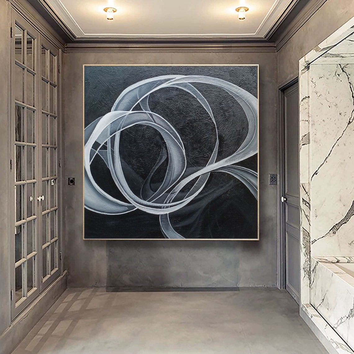 Black Painting Canvas Large Abstract Painting Original Etsy