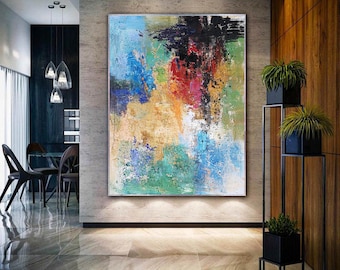 lienzo de pintura colorida, pintura abstracta original, arte de pared extra grande, pintura acrílica abstracta grande, resumen de arte de pared de gran tamaño H421