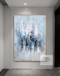 青い絵画手作り、特大壁アートキャンバス上の抽象画、オリジナルの抽象