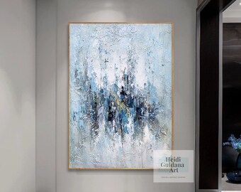 青い絵画手作り、特大壁アートキャンバス上の抽象画、オリジナルの抽象
