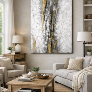 Abstract Painting on Canvas Textured Abstract Art Gold Painting Original Wall Art Huge Wall Art Acrylic Canvas Painting H785 image 2