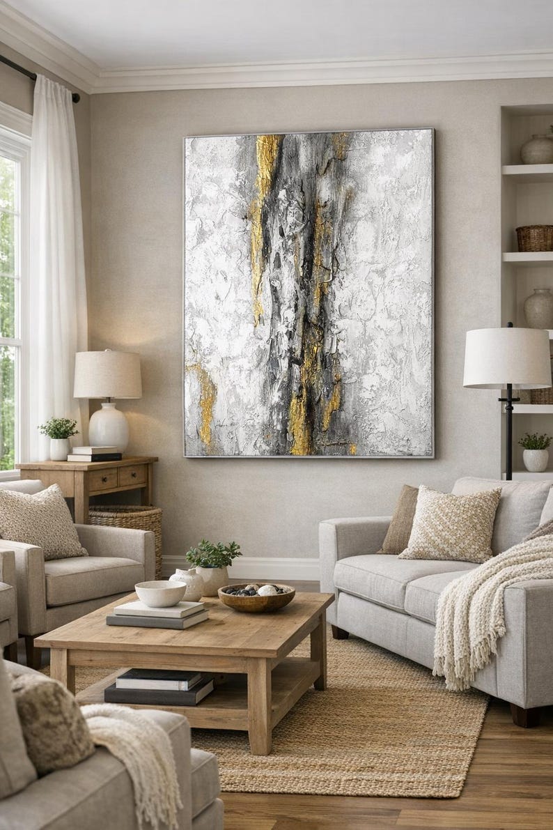 Abstract Painting on Canvas Textured Abstract Art Gold Painting Original Wall Art Huge Wall Art Acrylic Canvas Painting H785 image 2