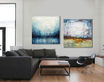 set of 2 paintings | large canvas wall art | abstract painting original large | abstract oil painting | extra large wall art abstract H121