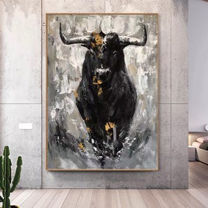 Large Original Bull Canvas Wall Art Abstract Bull Painting on Canvas Modern Hand-painted OX Painting for Living Room, Office Decor Painting