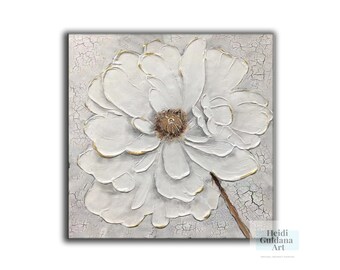 Large Floral Painting Original Artwork, White Painting