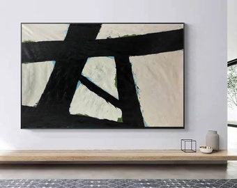 oversized wall art abstract,large abstract painting on canvas,large abstract canvas art,black and white painting,extra large wall art H296