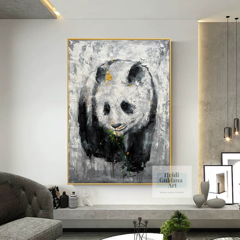 Grande toile Art mural Panda Peinture Grand noir et blanc Art mural Original Peinture à lhuile Grand Art abstrait sur toile Art contemporain H712 image 9