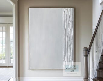 Original Textured Abstract Painting in White & Neutral Tones – Handmade Modern Wall Art H841