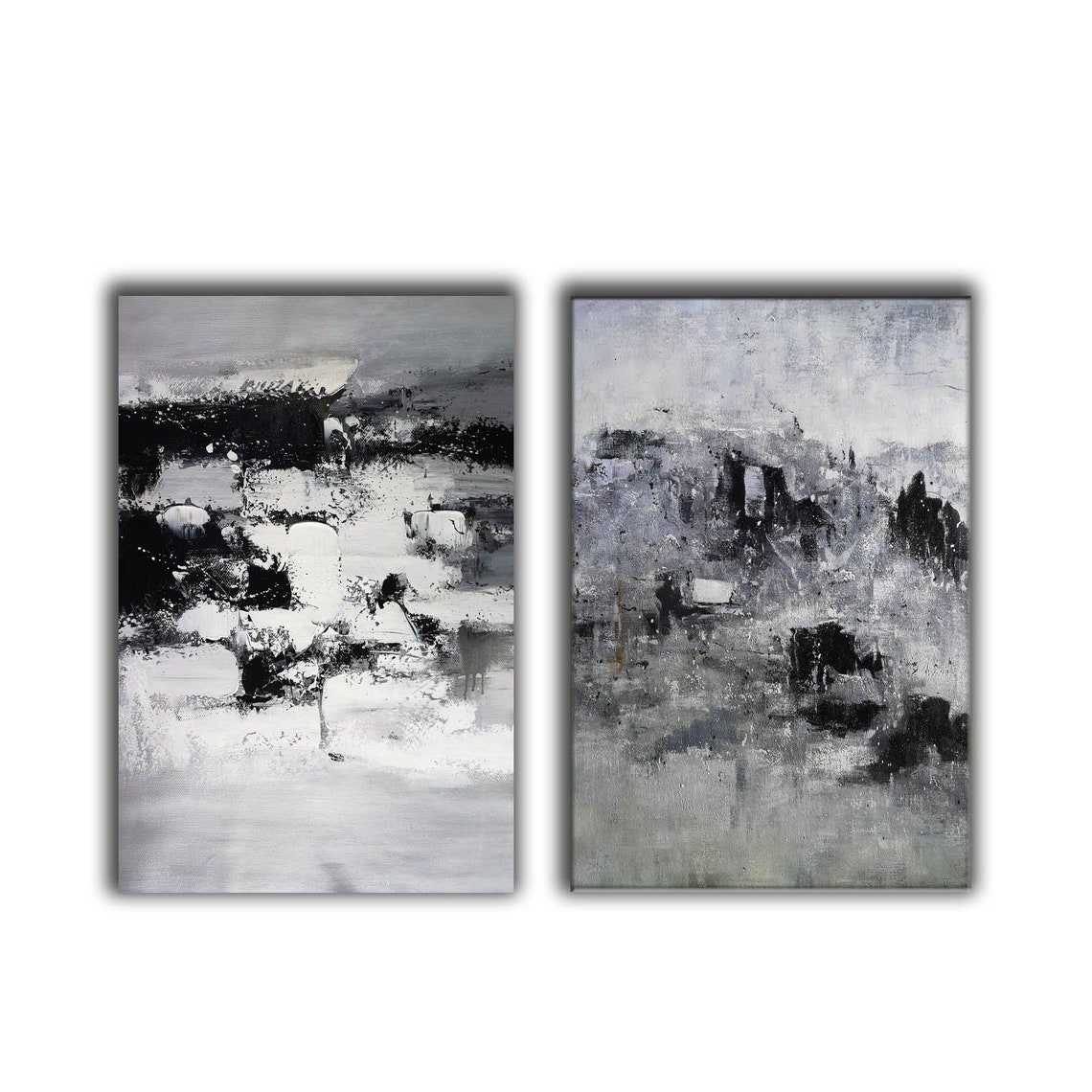 Set of 2 Canvas Art Extra Large Wall Art Black and White Etsy