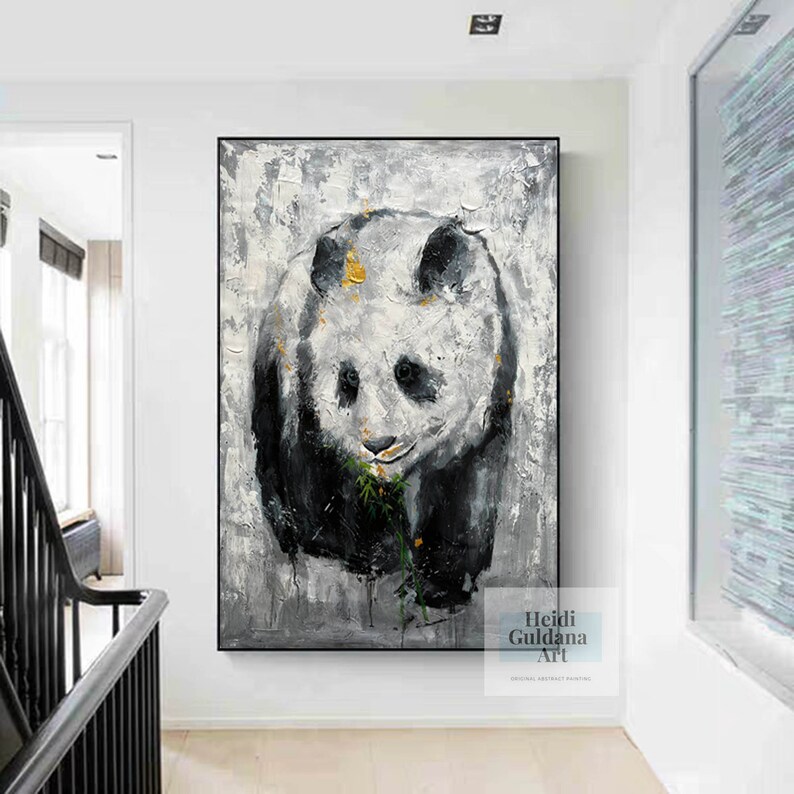 Grande toile Art mural Panda Peinture Grand noir et blanc Art mural Original Peinture à lhuile Grand Art abstrait sur toile Art contemporain H712 image 2