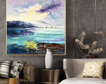 モダン抽象画、風景画オリジナル、大型抽象壁アート、巨大壁アート