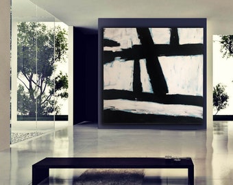 large abstract canvas art,large wall art canvas,extra large wall art,black and white abstract painting,living room painting abstract H161