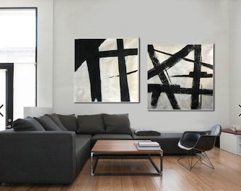 minimalist art | large wall art | black and white abstract painting | paintings on canvas | black white painting | oversized art  H91