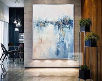 Modern Blue Abstract Art | Original Textured Abstract Painting in Blue White