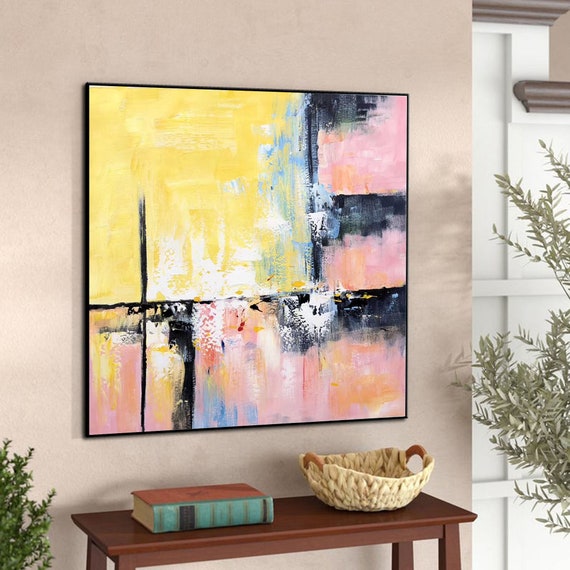 Grande arte astratta da parete, stampa su tela, giallo e grigio, 4 pezzi, pittura artistica contemporanea moderna, per soggiorno, camera da letto, decorazione da parete per la casa