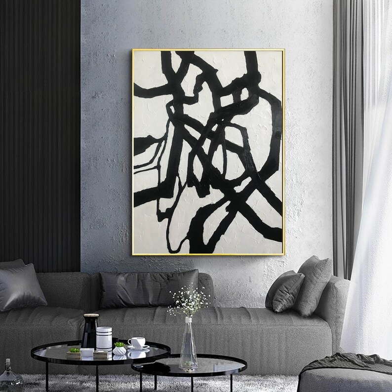 Large canvas wall art black and white abstract acrylic Etsy