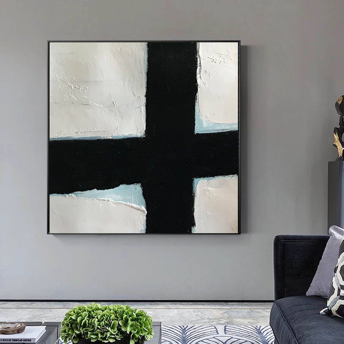 Large abstract wall art black and white painting large | Etsy