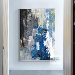 Navy Blue Textured Painting Dark Blue White Abstract Painting Blue Wall Art Original painting on Canvas Living Room Wall Art Decor H793