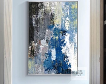 Textured Abstract Art – Blue Black White Painting – Handmade Acrylic Canvas for Home Decor H793