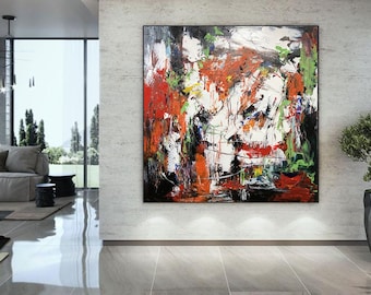 extra large canvas wall art,red abstract painting original large,living room wall art canvas,office painting,abstract acrylic painting H578