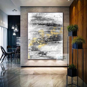 gold painting on canvas, textured wall art, original painting abstract art, extra large canvas art, hand-painted wall art, painting H786