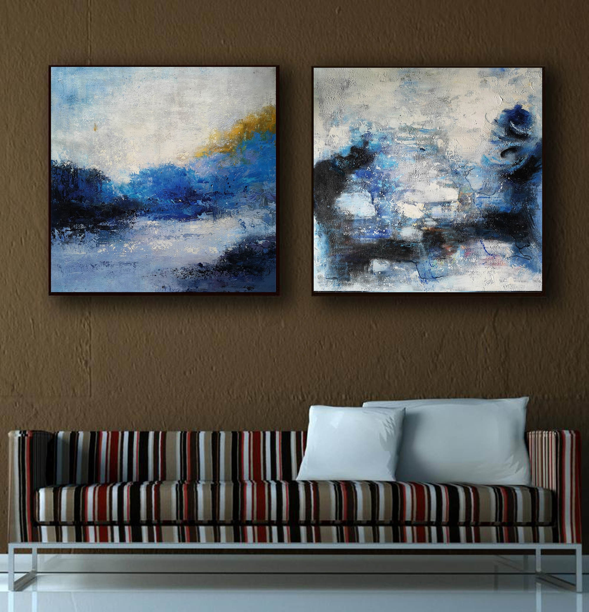 Wall Decor Living Room Blue Wall Art Wall Decor Bedroom Etsy