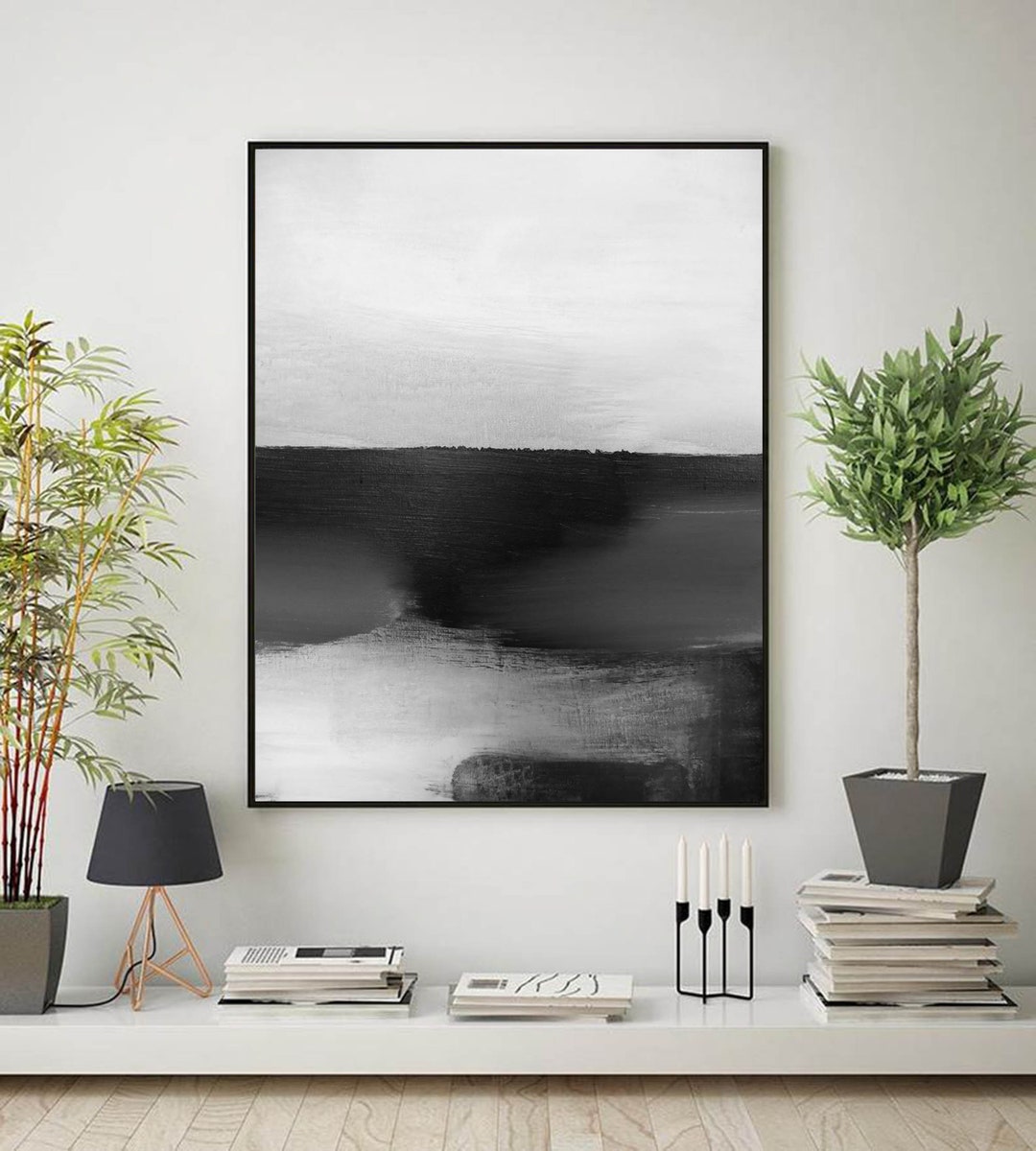 Living Room Wall Art,black and White Abstract Canvas,oversized Abstract ...