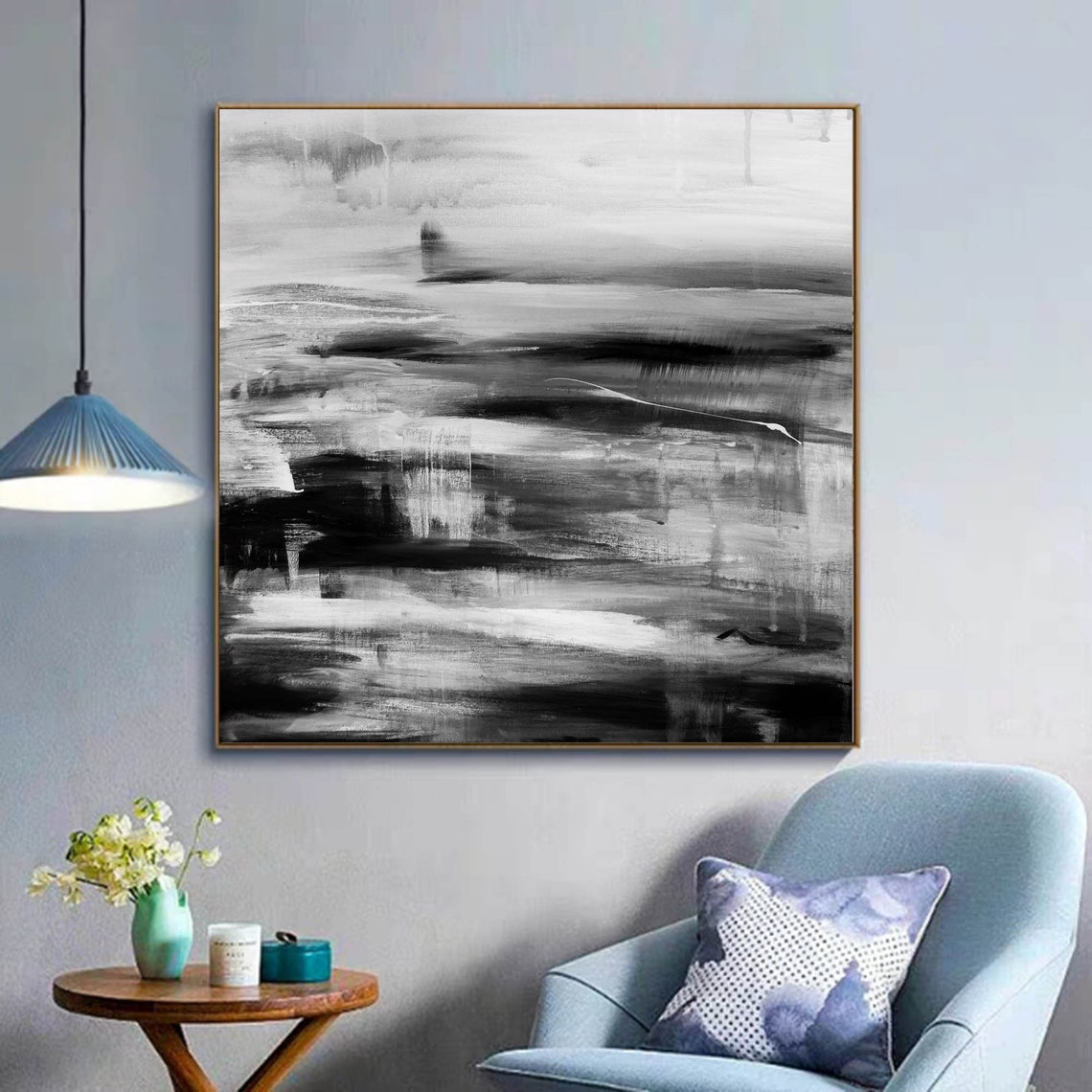 Oversized Wall Artliving Room Paintingblack and White Etsy