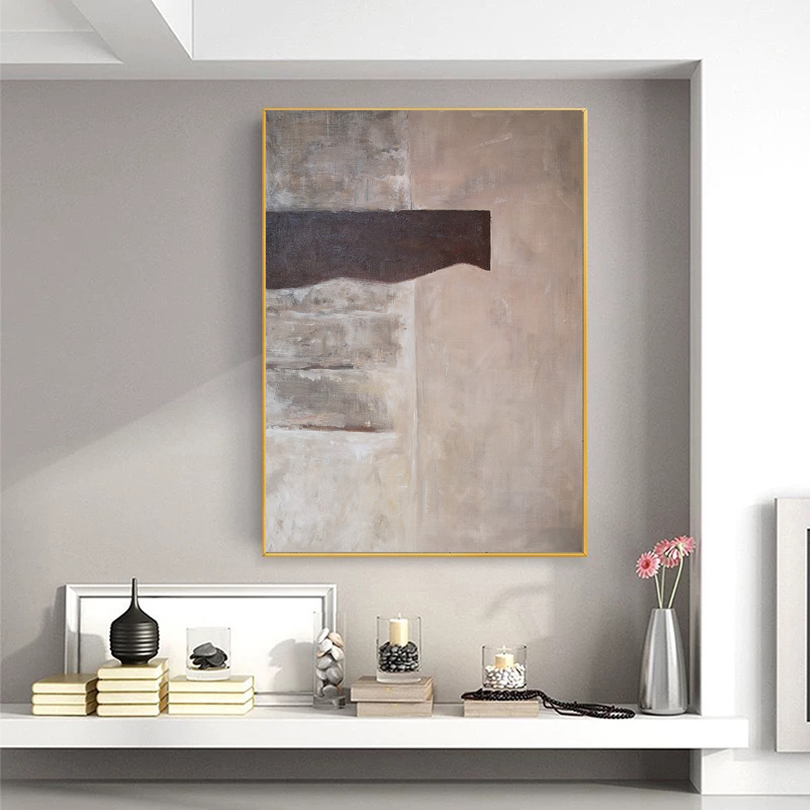 Large canvas wall art minimalist abstract painting brown Etsy
