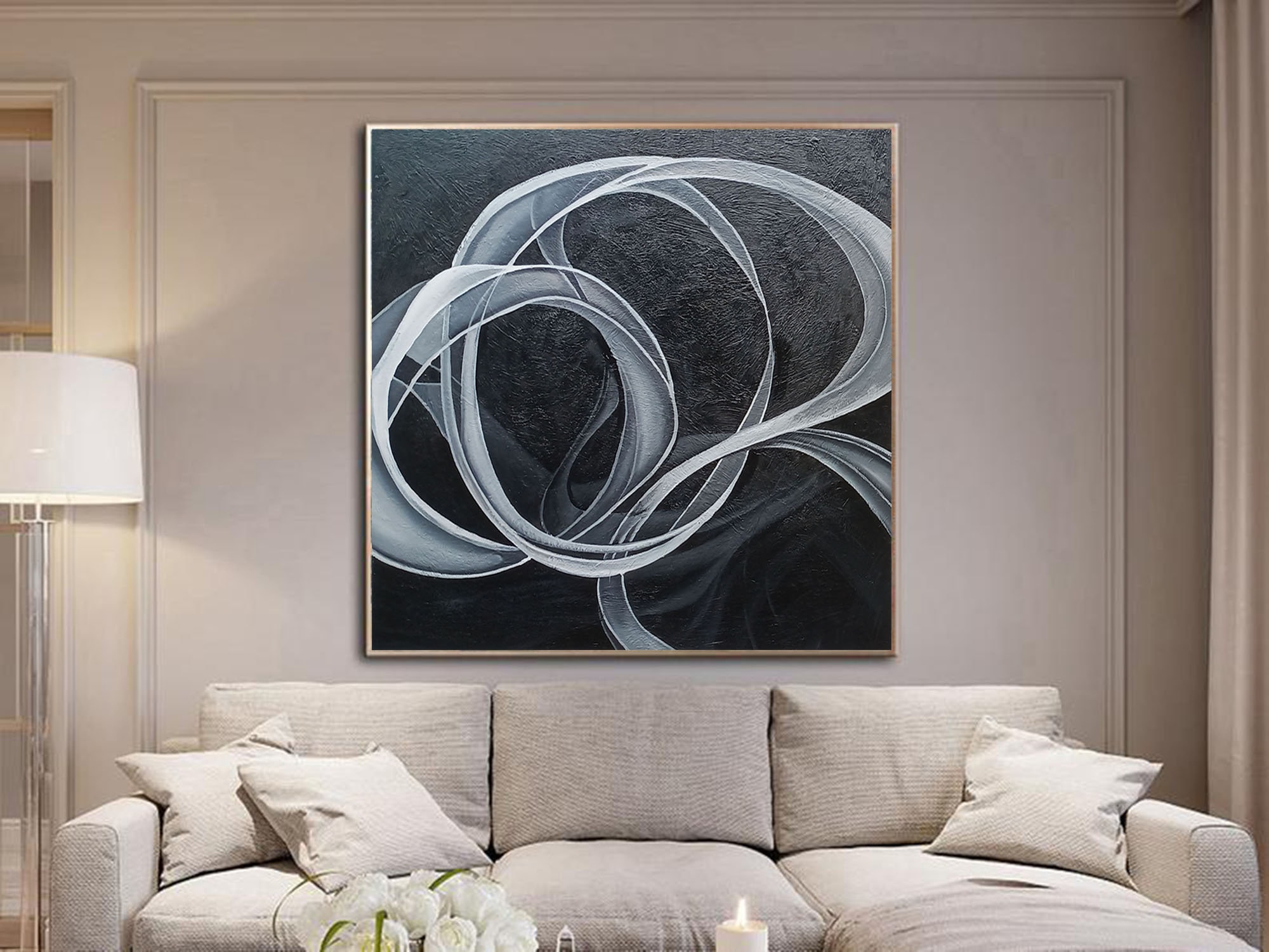 Black Painting Canvas Large Abstract Painting Original Etsy
