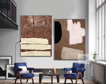 brown and beige textured painting set of 2 brown abstract painting brown and beige abstract art 2 piece brown and beige canvs art H811