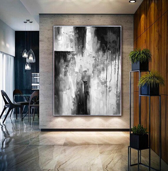 black and white wall art, original artwork painting, modern abstract painting, large abstract wall painting,extra large wall art canvas H254