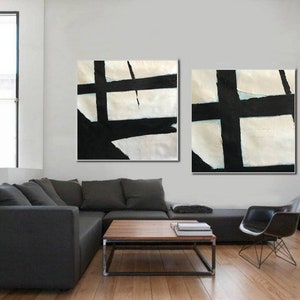 original abstract painting, set of 2 large abstract painting,black and white paintings on canvas ,modern abstract art, handmade painting H81 image 3