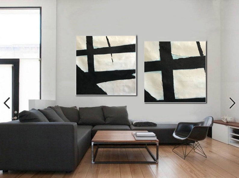 original abstract painting, set of 2 large abstract painting,black and white paintings on canvas ,modern abstract art, handmade painting H81 image 3