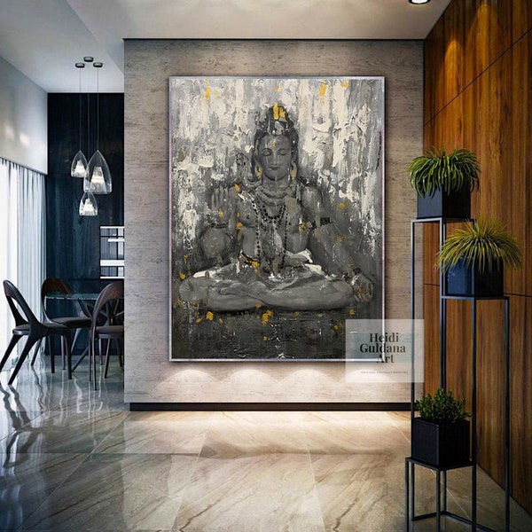 Lord Shiva wall art Painting Original Hand Painted Shiva Painting, Hindu God Shiva Art, Large Abstract canvas art,  black painting H761