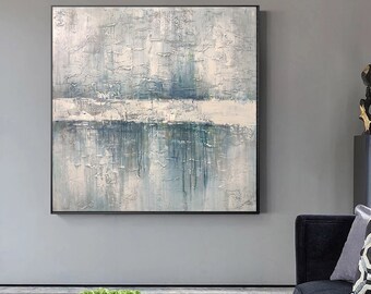 Blue Abstract Painting 3D blue textured art Large Blue Wall Art Contemporary Blue Canvas Painting Minimalist Wall Art Abstract Art H520