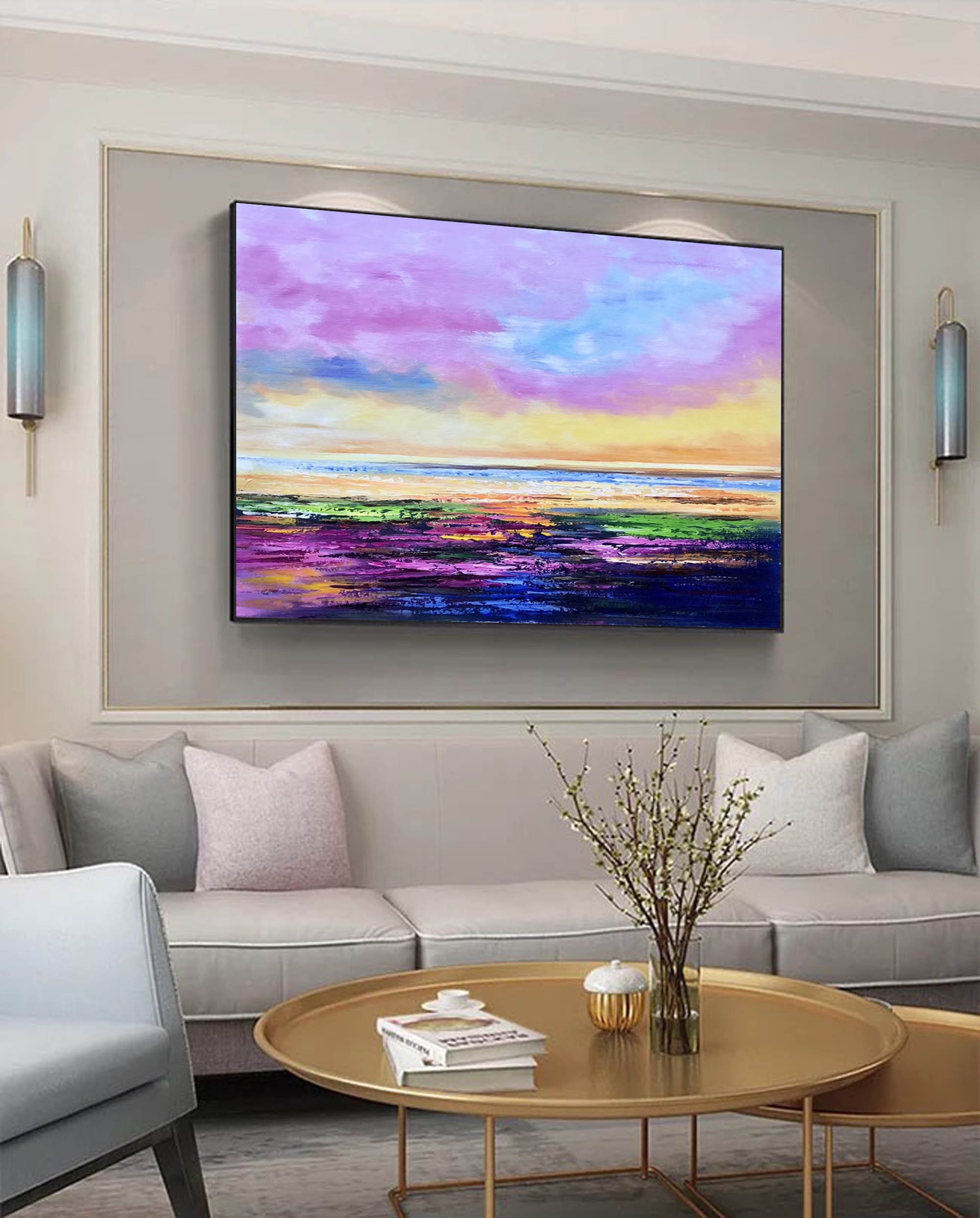Sunset painting abstract painting on canvascontemporary wall | Etsy