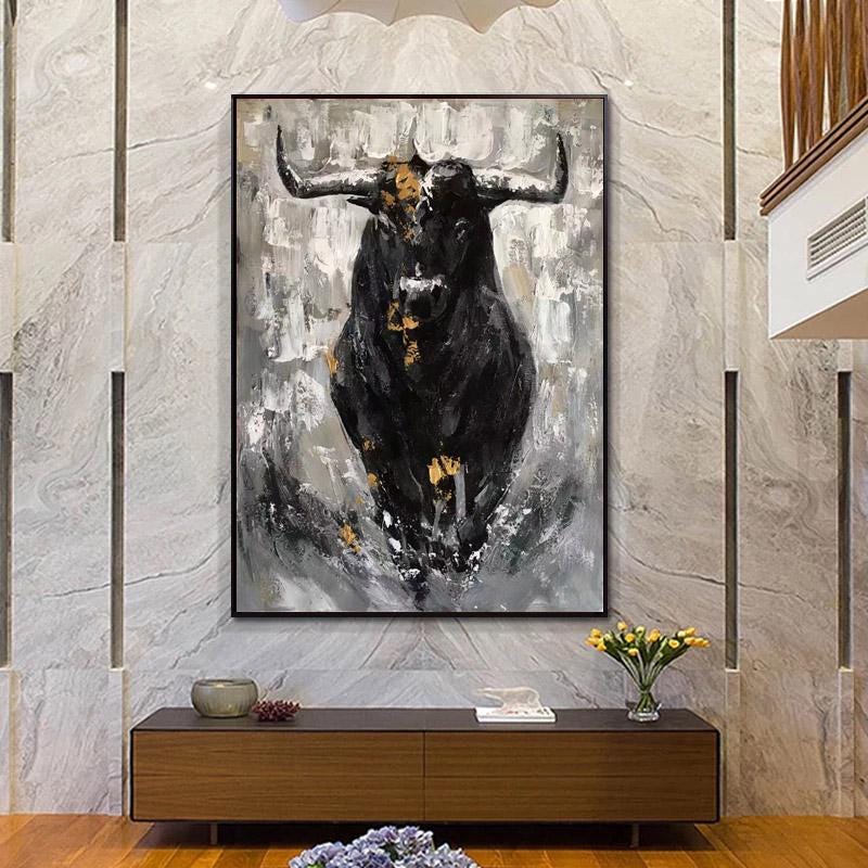 Large Original Bull Canvas Wall Art Abstract Bull Painting on Canvas ...