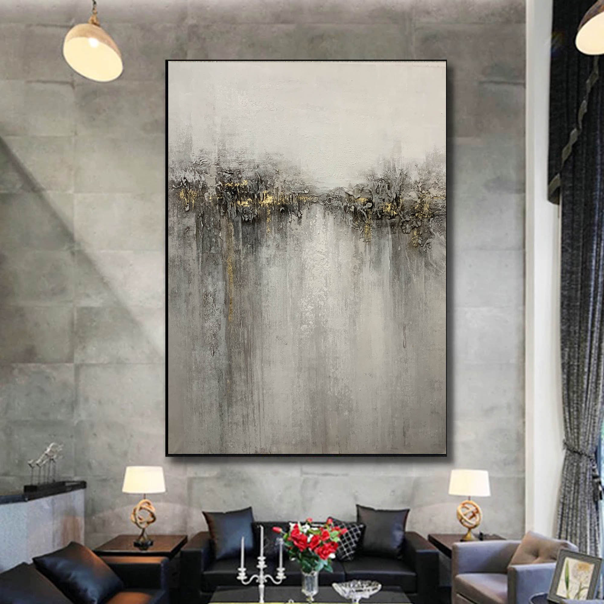 Abstract Painting Original Large Grey Painting on Canvas Etsy